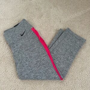 Nike Gray and Pink Leggings with Bold Stripe
